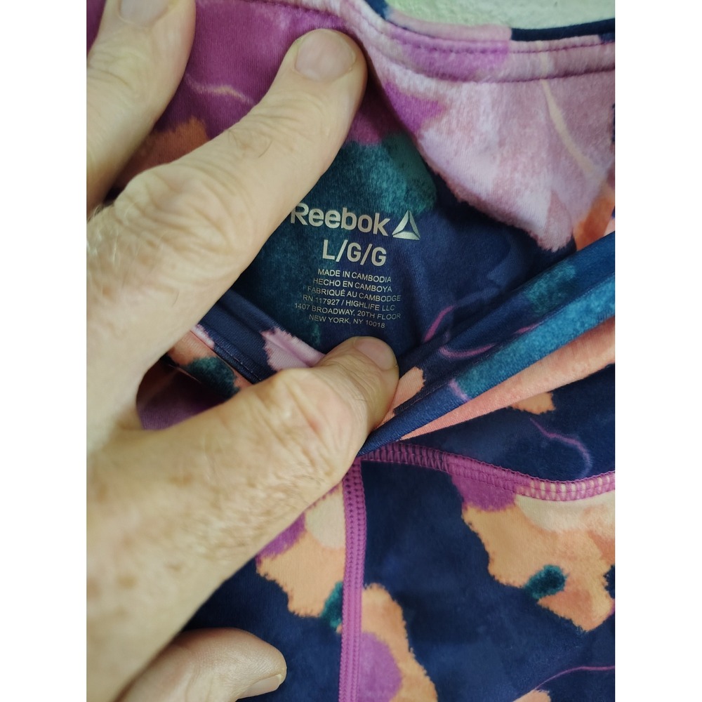 Reebok Womens High Rise Watercolor Camo‎ Performance Leggings Purple Navy Large - Picture 2 of 3
